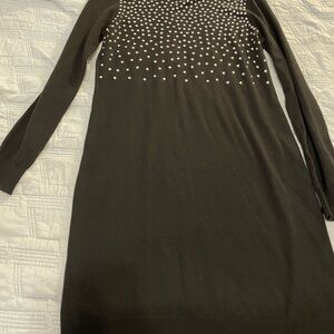 Michael Kors Black Long-Sleeve Sweater Dress with Silver Studs
